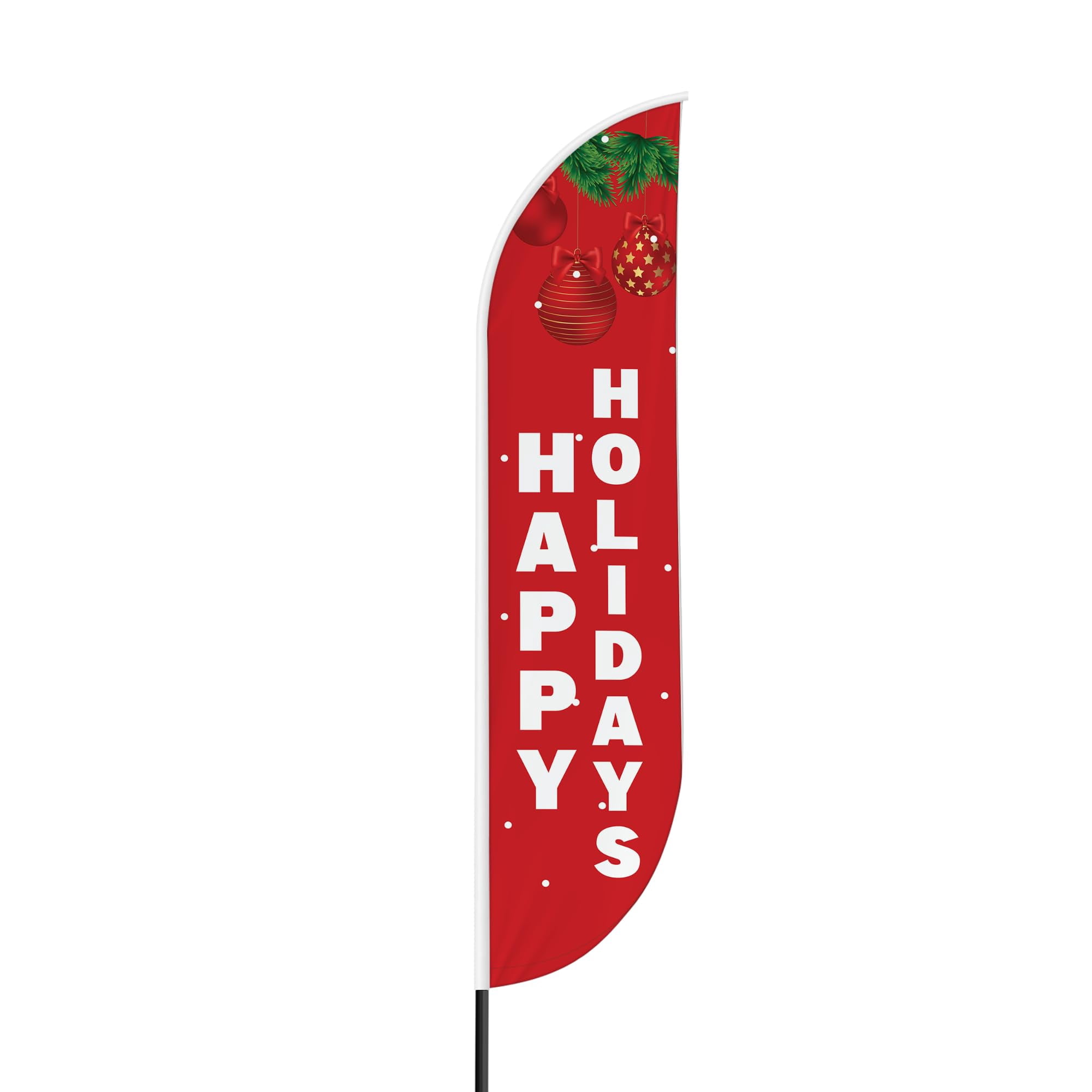 Happy Holidays Feather flag Pole Mountfor Outdoor by DreamController | 15 FEET Long Polyester Outdoor Banner Flag Pole Kit for Easy Hang | HD Print Swooper Flag Pole Stand for Happy Holidays| Made in