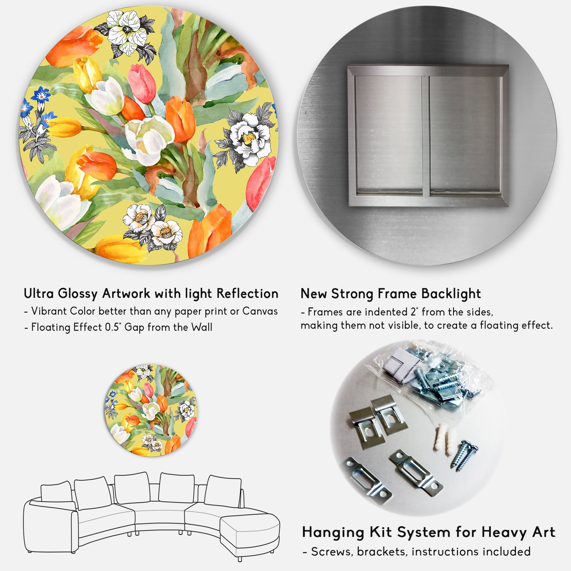Designart 'Blooming Orange and White Tulips IV' Traditional Circle Metal Wall Art 23x23 - Disc of 23
