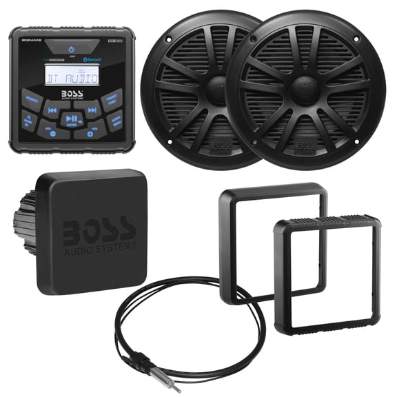 BOSS Audio Systems MCKGB450B.6 Marine Stereo Kit, Bluetooth Gauge Receiver with 6.5" IPX6 Weatherproof Speakers, AM/FM & NOAA Weather Band