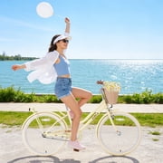 POVANLI 24 City Bike for 8-12 Years Old, Steel Frame Bike,Women Bike with Basket Yellow