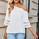 thumbnail image 3 of Camisa con hombros descubiertos para mujer, blusa elegante transpirable con manga acampanada y empalme de malla para mujer, 3 of 7