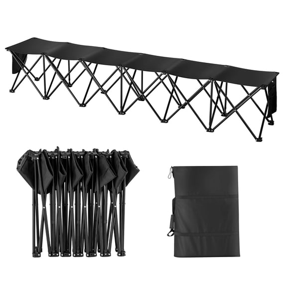 6-Person Folding Bench - Portable Outdoor Sport Bench with Carry Bag - Black Iron Frame & Oxford Fabric - Ideal for Sports Fields, Parties & Events - 94.9 x 17.7 x 17.0 Inches