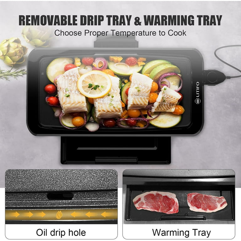 Nonstick Electric Indoor Smokeless Grill - Portable BBQ Grills with  Recipes, Fast Heating, Adjustable Thermostat, Easy to Clean, 21 X 11  Tabletop