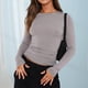 thumbnail image 1 of Blusa Mangas Largas Top cuello redondo ajustado básico mujer túnica corta traje de calle Ygjytge Gris claro T L para Mujer, 1 of 5