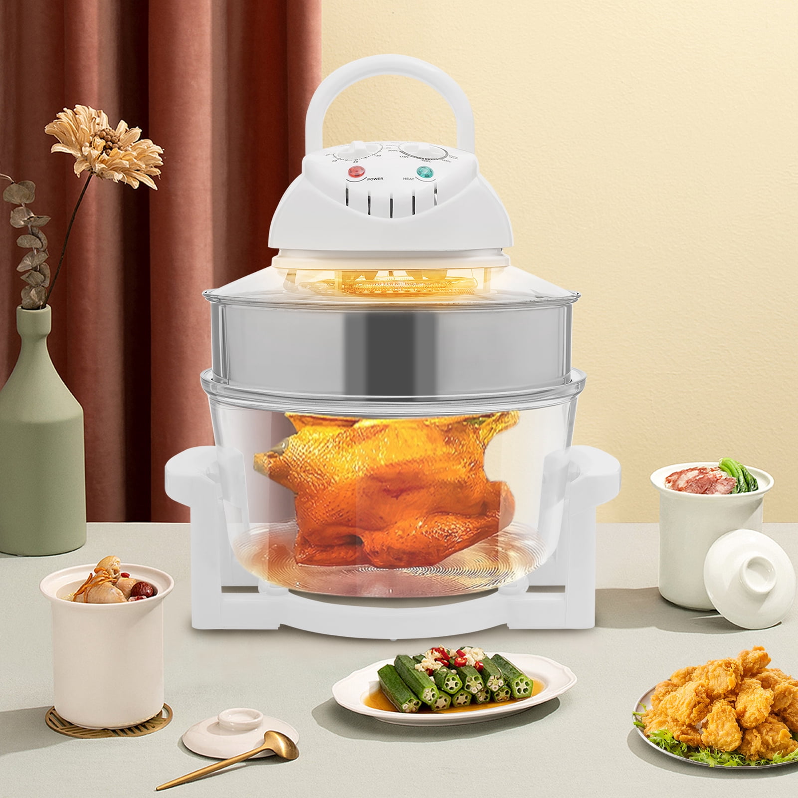 17L / 17.96Qt Air Fryer, 1200W-1400W, 360° Viewable Glass Air Fryer with Expansion Ring for Home Kitchens 110V-120V