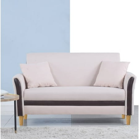 Mobilis Small Space Loveseat Sofa With 2 Matching Pillows Beige