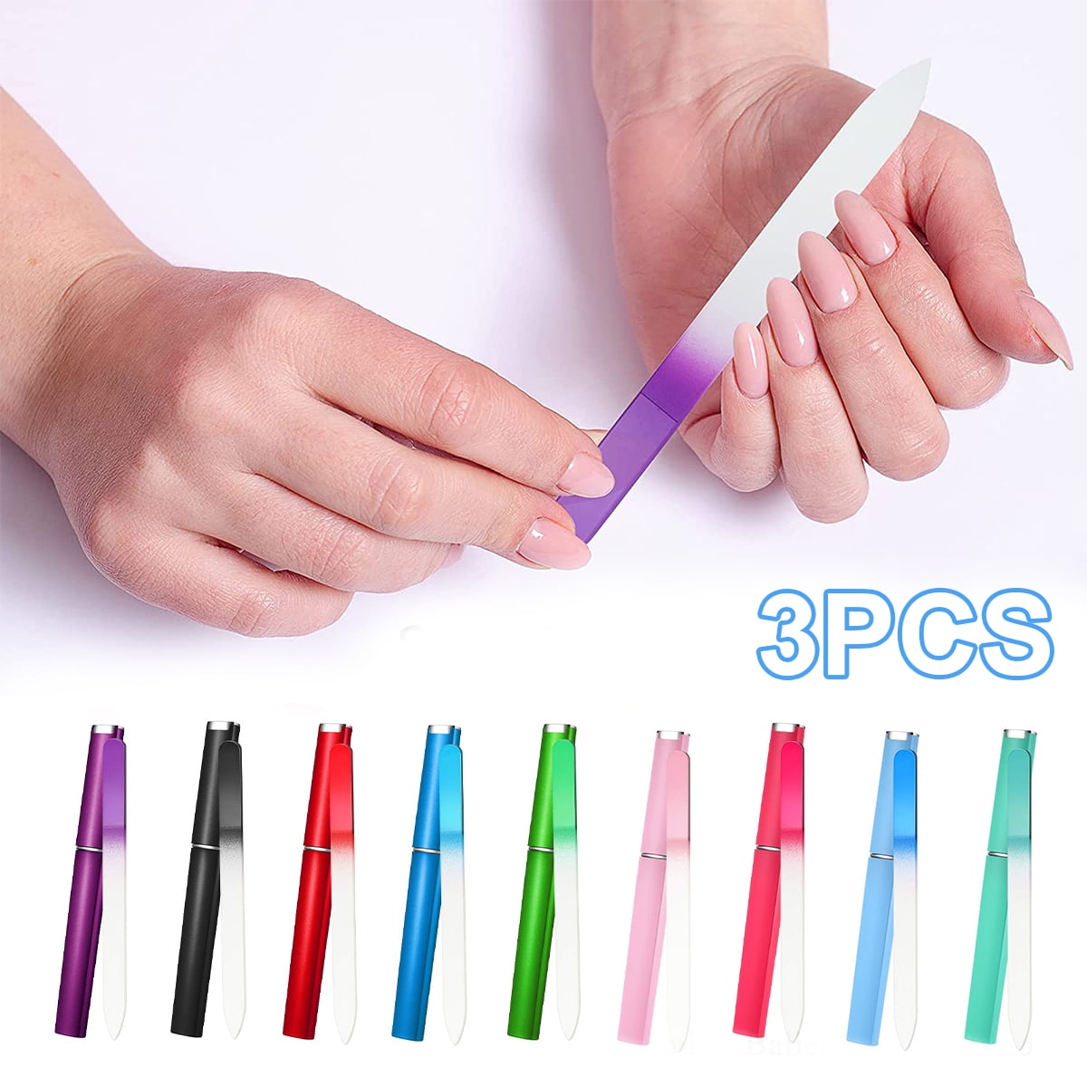 JTWEEN 3 Pack Crystal Glass Nail File with Case,Double Sided Etched