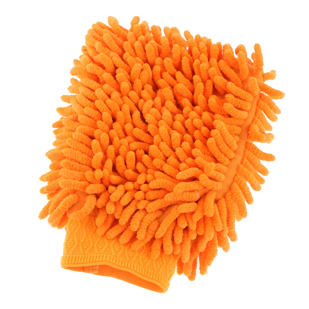 2Pcs Orange Dual Sided Microfiber Chenille Mitt Car Washing Cleaning Glove