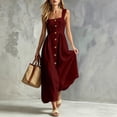 thumbnail image 6 of Gamivast Linen Dresses for Women Sleeveless Square Neck Button Front Maxi Dress with Pockets Casual A-Line Sundress Summer Vacation Beach Dress Wine M, 6 of 7