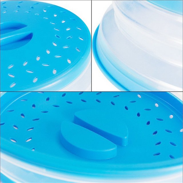 Collapsible Microwave Splash Proof Cover Food Fruits Vegetables Washing Lid Plastic Plate