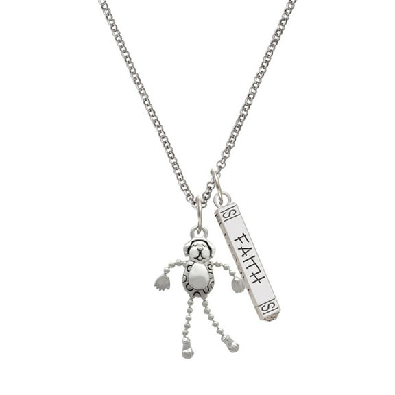 Delight Jewelry Silvertone Dog with 4 Dangle legs Silvertone Believe Faith Prayer Hope Bar Charm Necklace, 23"