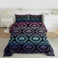 thumbnail image 3 of Manfei Vintage Purple Damask Queen Comforter Set, Tribal Mandala Flower Floral Bedding Sets, Teens Adult Female Reversible Bedding Comforter Set, Lightweight Room Decor, 3pcs, 3 of 9