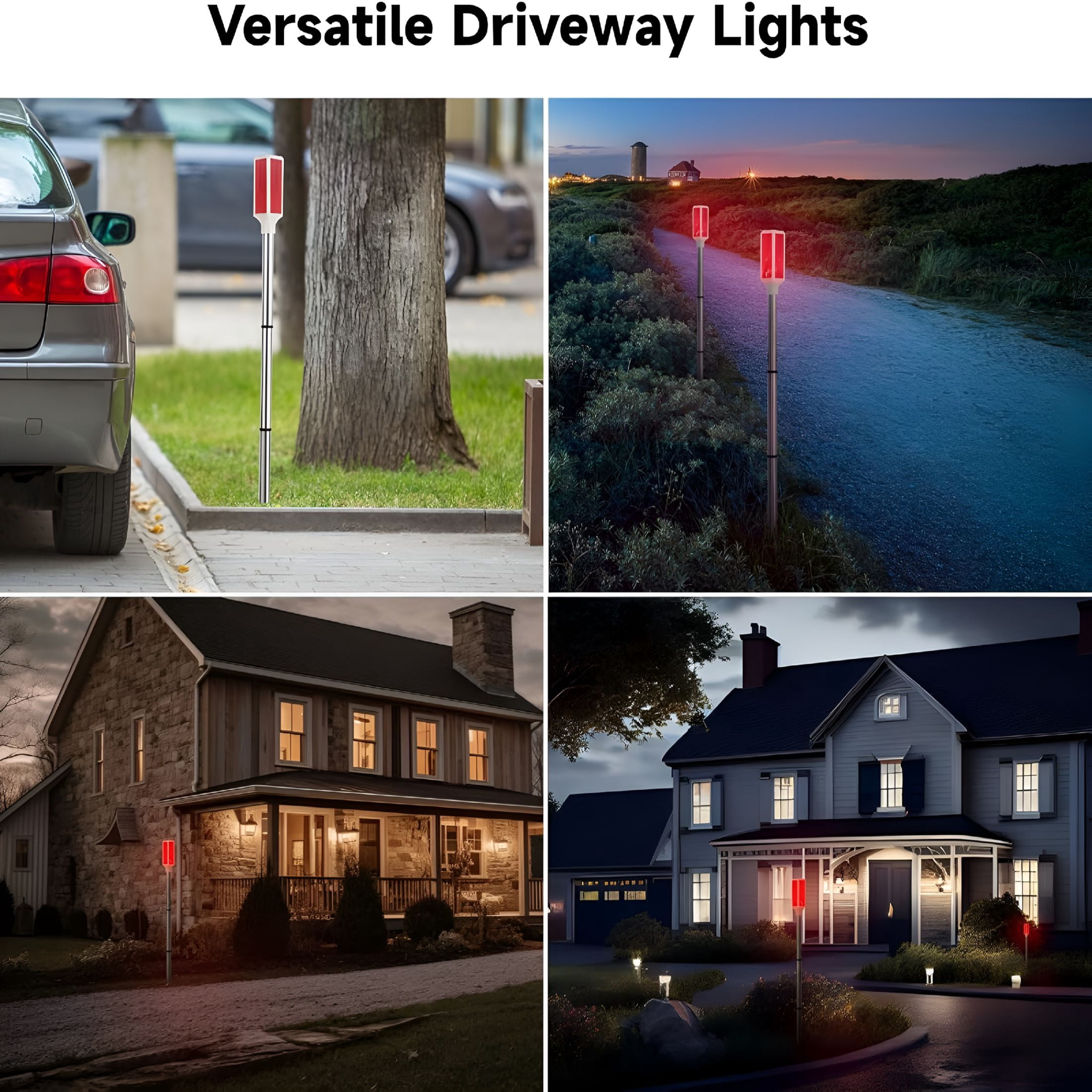 HIBIBUD 5 PCS Solar Powered Driveway Markers, Solar Warming Landscape Lights, Solar Outdoor Driveway Lights, Landscape Driveway Reflectors on Poles for Snow Road Yard (Red)