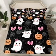 thumbnail image 2 of Manfei Cartoon Magic Ghost Twin Sheet Sets, Halloween Orange Pumpkin Twin Fitted Sheet, Princess Ribbon Flat Sheet, Ultra Soft Home Decor, 3pcs, 2 of 7