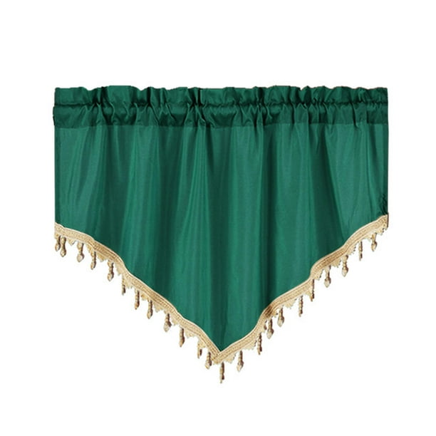 Cortina corta con cenefa para tratamiento de ventanas, cortina corta triangular Verde
