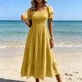 thumbnail image 5 of Bxsruta Womens Maxi Dresses Square Neck Puff Sleeve Smocked Flowy Casual Sundress, 5 of 7