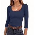 thumbnail image 6 of Otntypg Womens 3/4 Sleeve Scoop Neck Tops Ribbed Knit Slim Fitted Casual Basic Athletic Tee Shirts Fall Trendy Solid Color Going Out T-Shirt, 6 of 8