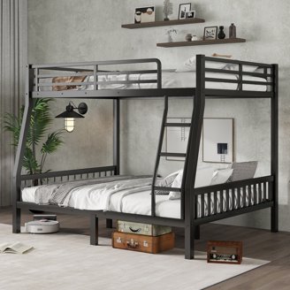 Acosure Triple Bunk Bed - Twin XL/Full XL/Queen, Metal Frame With Ladders & Guardrails, Black