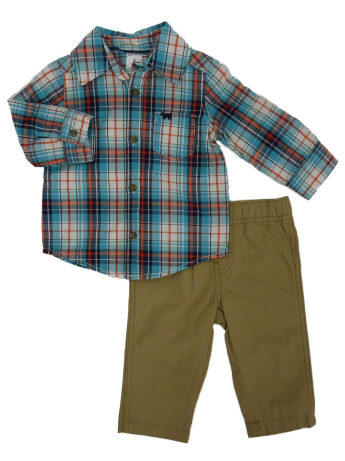 Carters Infant Boys 2-Piece Blue Plaid Shirt & Khaki Pants Set 9m -  Walmart.com