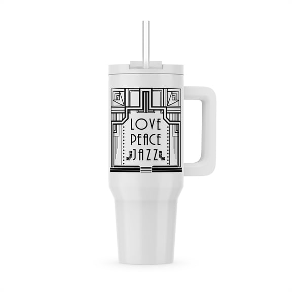 Black And White Art Deco Design- Love Peace And Jazz, 40oz Tumbler
