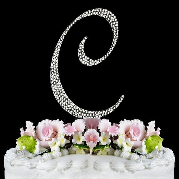 Yacanna Crystal Covered Monogram Cake Toppers Silver Cake Initial C Large