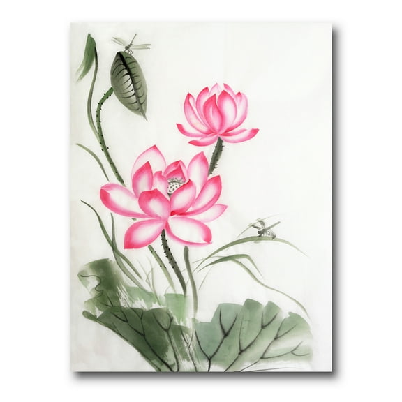 Designart ' The Dragonfly and Lotus I ' Traditional Canvas Wall Art Print