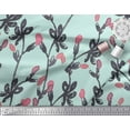 thumbnail image 2 of Soimoi Green Japan Crepe Satin Fabric Stem & Bud Watercolor Printed Craft Fabric by the Yard 42 Inch Wide, 2 of 3
