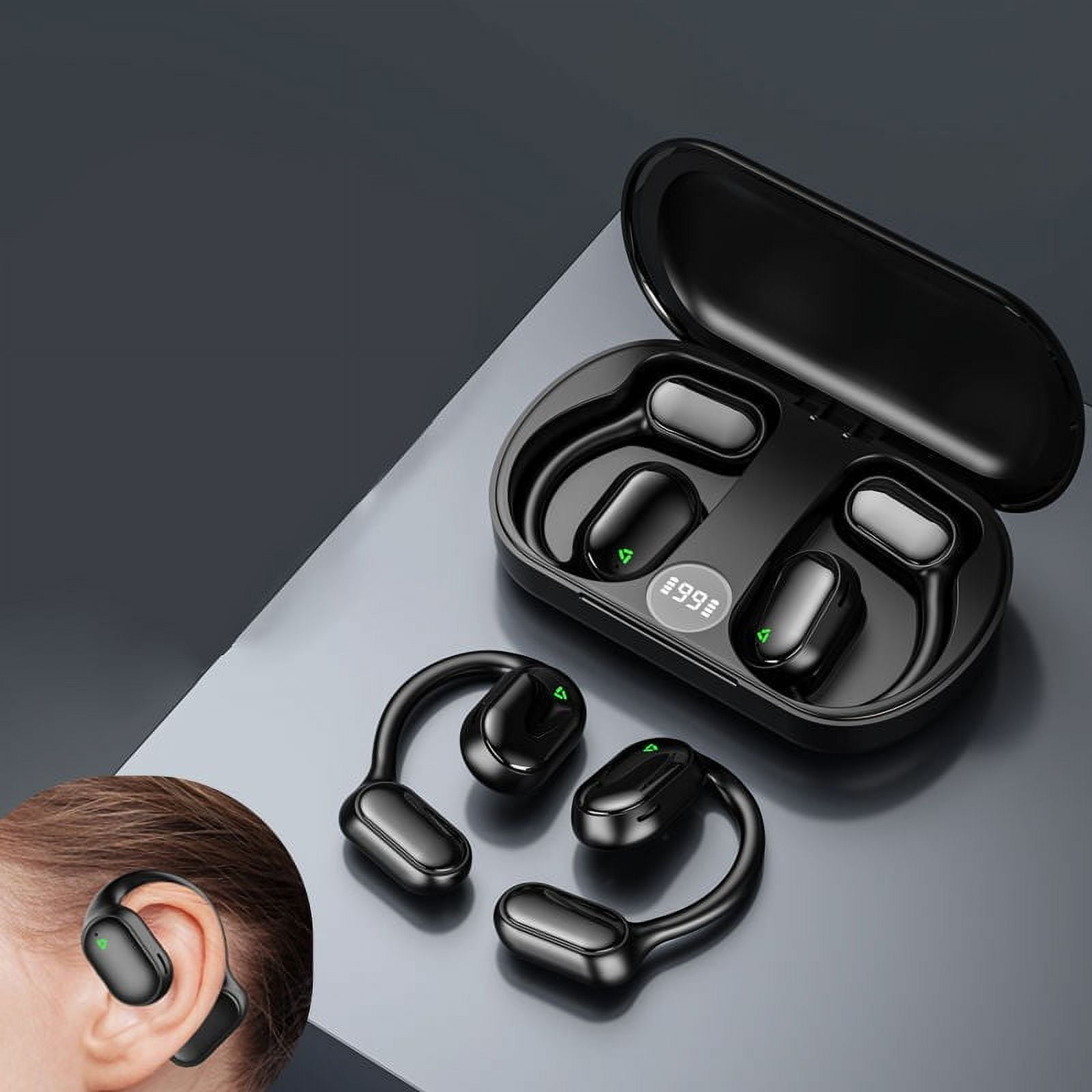 NovaSpark Open Ear Blue Tooth Headphones Wireless Earbuds with Noise Canceling Mic Open Ear Earbuds Premium Sound Led Display Anti Sweat