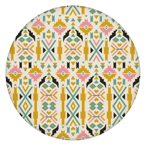 Large Diameter Bohemian Tablecloth, Colorful Floral Print with Elastic Hem for Parties