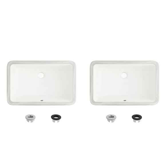 Stylish Undermount 18"L White Rectangular Bathroom Sink with 2 Overflow rings (set of two) P-205