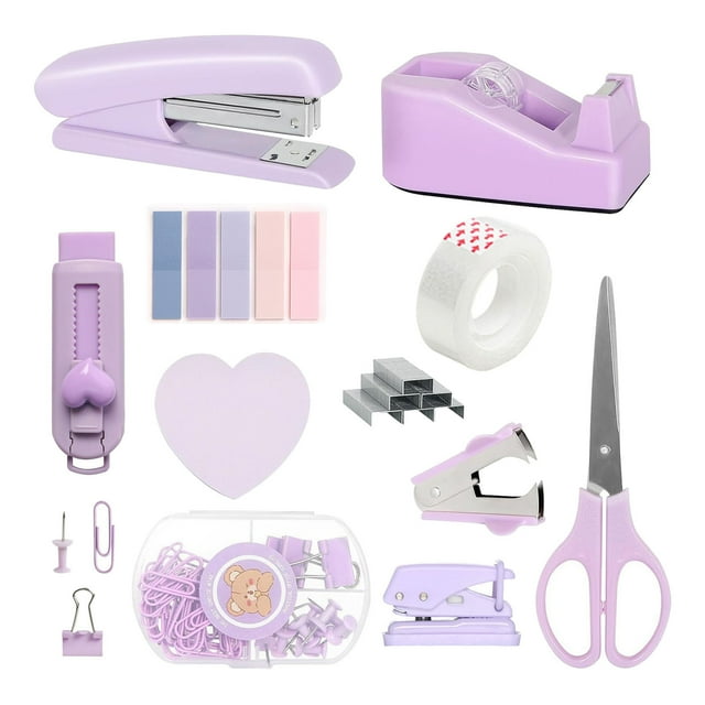 Dpytoraw Teal Desk Stapler And Tape Dispenser For With Stapler Tape Dispenser Staple Remover Staples Clips Scissor And Tabs For Students