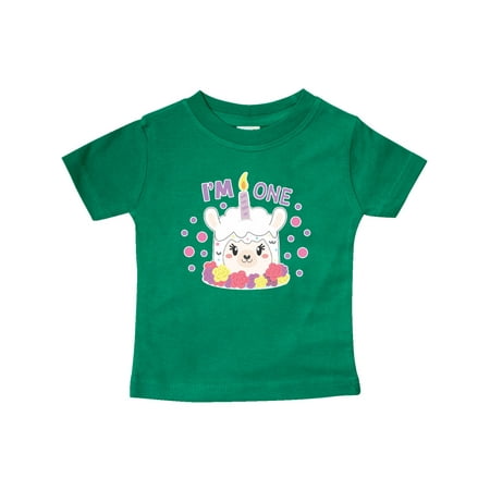 

Inktastic I m One with Flowers and Cute Llama Cake Gift Baby Girl T-Shirt