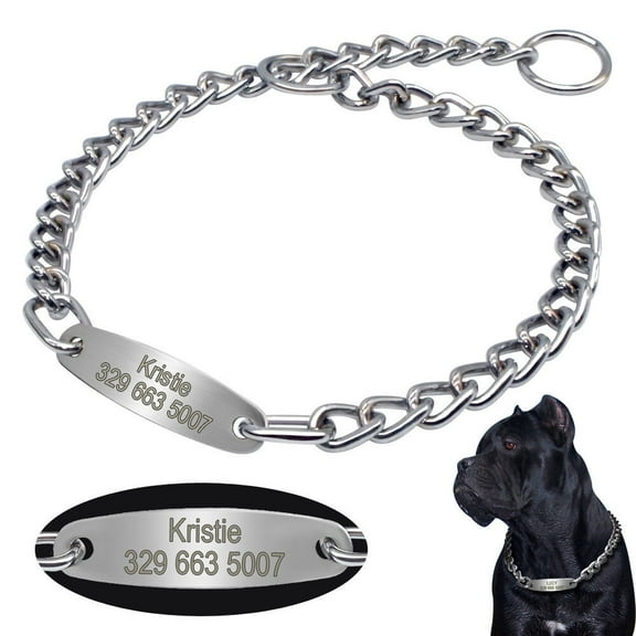 Pet Artist Heavy Duty Metal Dog Choke Chain Collar and ID Tag Engraved for Small Medium Large Breeds Pitbull Boxer