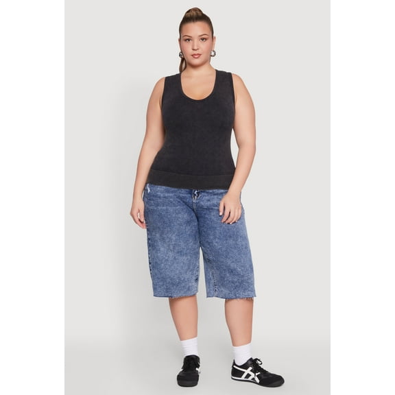 Womens Plus Size Seamless Mineral Wash V Neck Tank Top