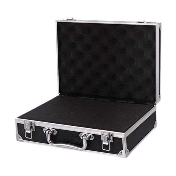 Estuche de transporte Estuche de almacenamiento portátil de aluminio Caja organizadora de documentos para instrumentos negro