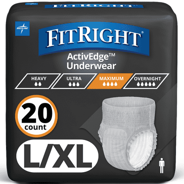 FitRight Men's Maximum Absorbency Disposable Underwear, L/XL, 20 Count