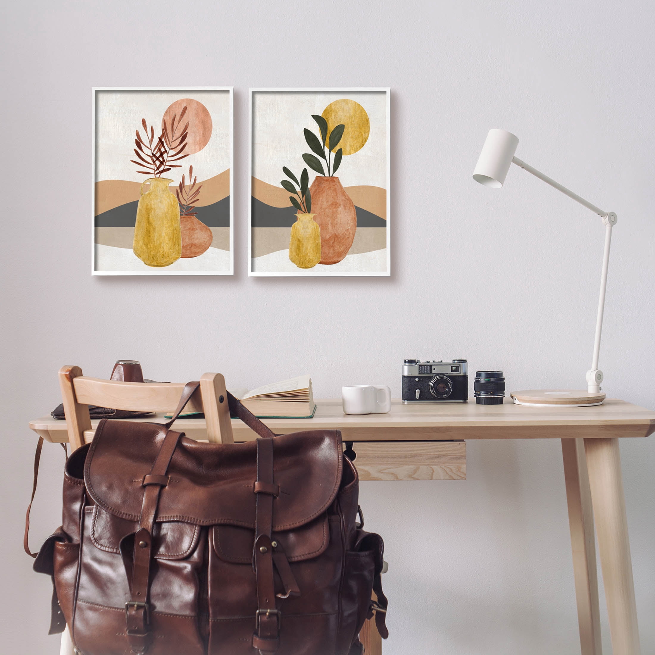 Boho Botanical Sprigs Landscape Botanical & Floral Graphic Art White Framed Art Print Wall Art, Set of 2