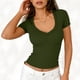 thumbnail image 3 of Camisas de Manga Corta para Mujeres Casual con Cuello en V Plisado, Camisetas de Color Sólido para Primavera Verano, 3 of 6