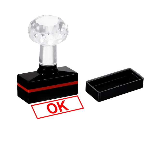 Uxcell Black Plastic Stamp Self Inking Red Ink Office Stamps Pre Inked Message Stamp 1.8'' x 0.8'' OK