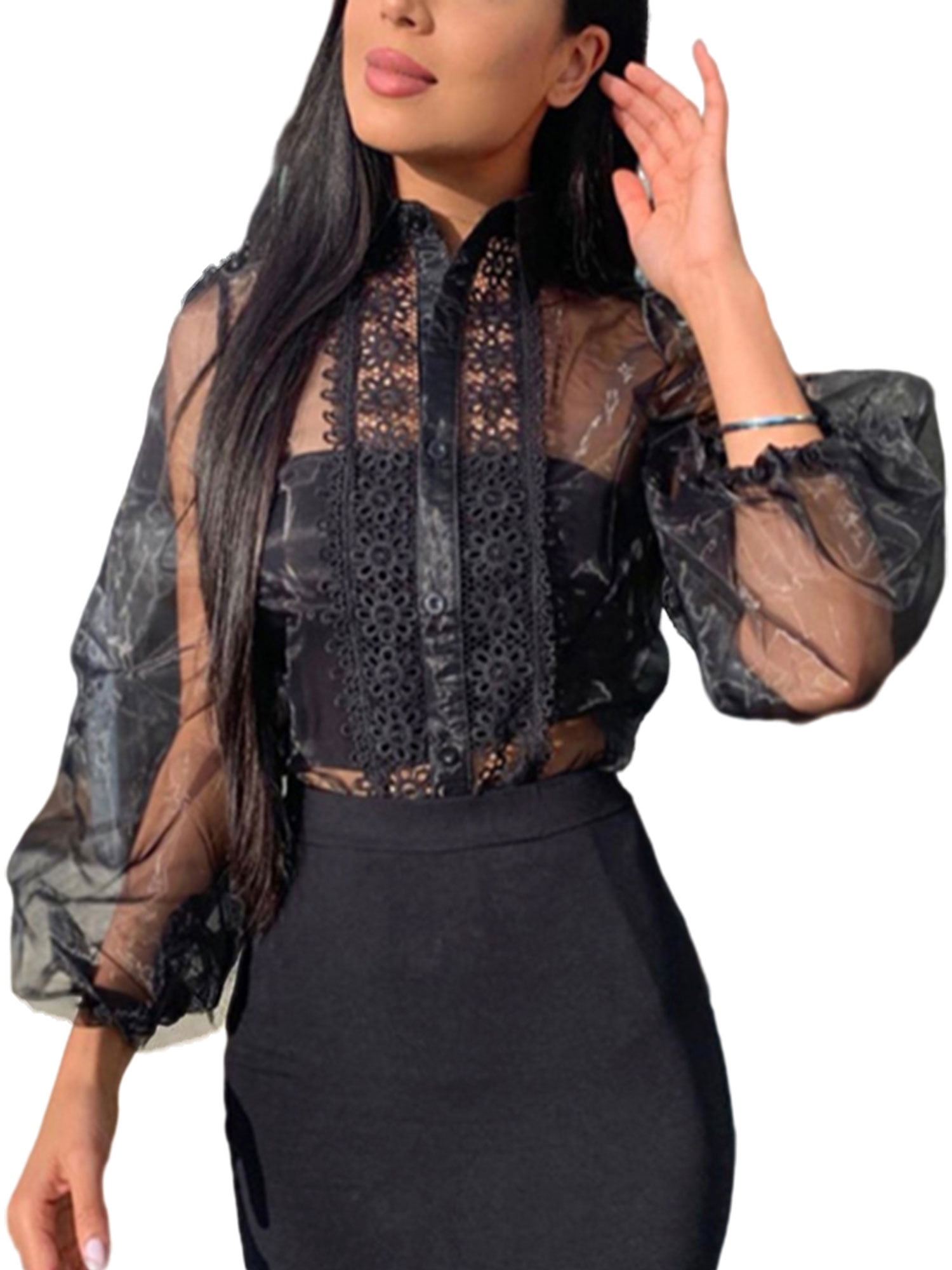 Women See Through Lace Shirts Summer 
