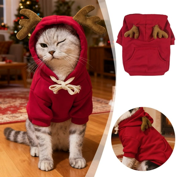 Pet's Clothes Christmas Hoodie Pocket Sweater Small And Medium Cat Red