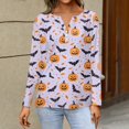 thumbnail image 4 of WTOBBY Women's Halloween Bat & Pumpkin Print V Neck Button Detail Long Sleeve T Shirt, Casual Graphic Tee Top for Daily Wear, Fall Comfort Shirt,Light Purple L, 4 of 4