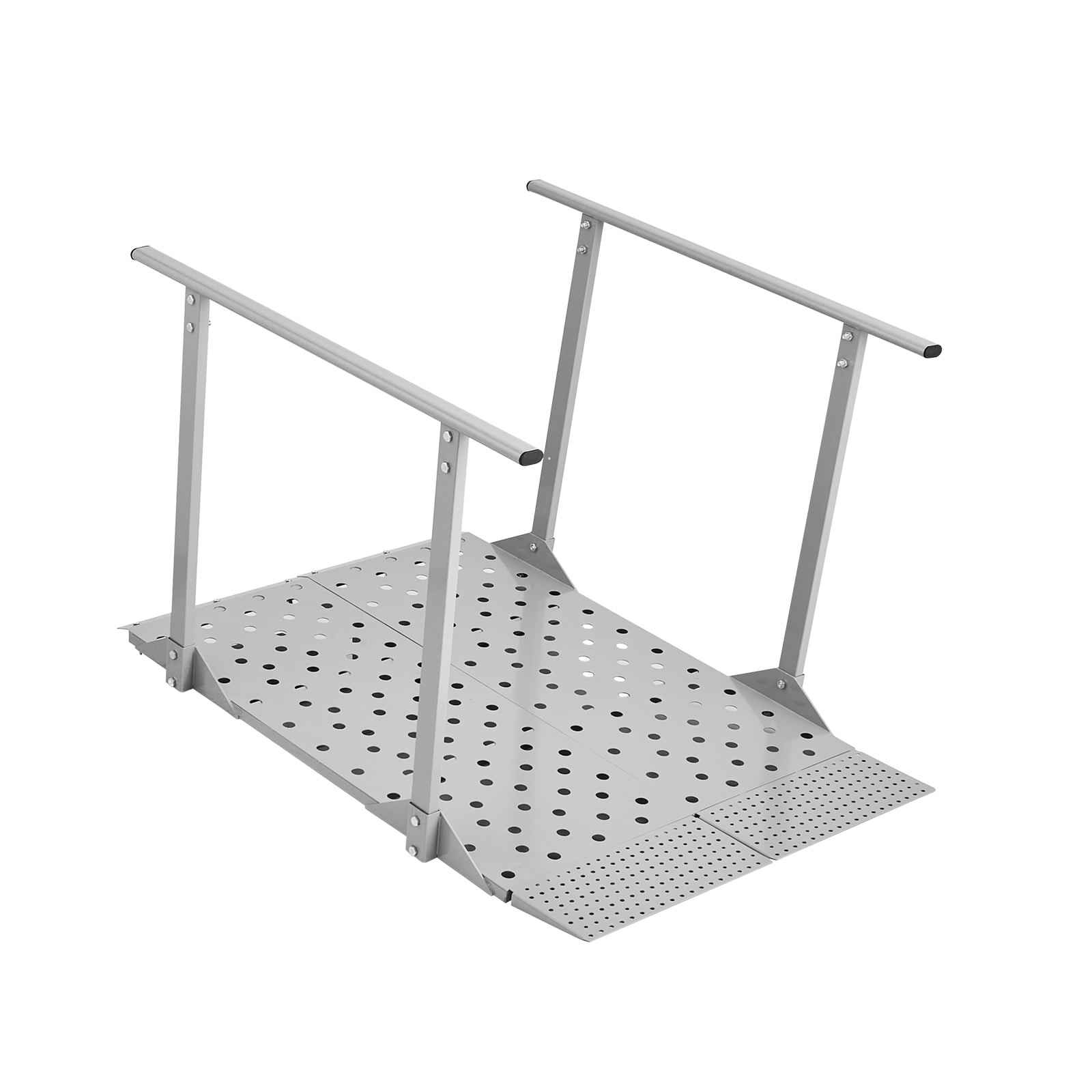 KFFKFF Durable Aluminum Wheelchair Ramp with Handrails, 44.9 x 33.5 in, Supports Up to 440 lbs, Non-Slip Portable Threshold Ramp for Steps, Stairs, Doorways, Curbs, Walkers, and Scooters