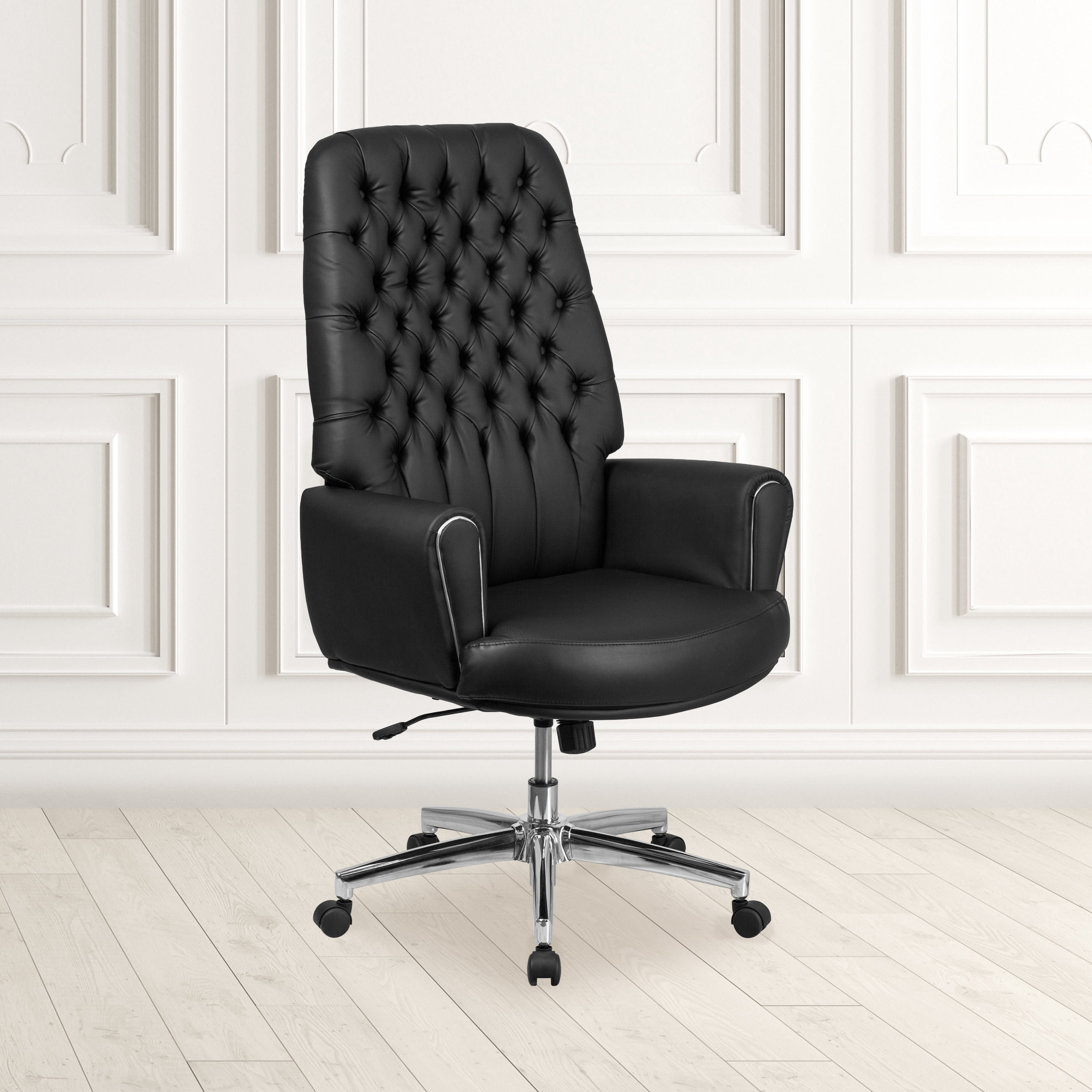 BizChair High Back Traditional Tufted Black LeatherSoft Executive