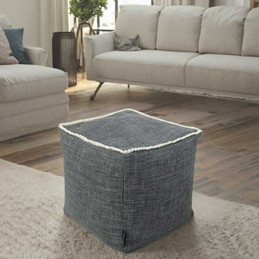 Unstuffed Pouf Ottoman Footstool，Pouf Cover Square Foot Rest for Storage Replacement White Piping Cotton Fabric for Living Room Camping Pets Sleeping Relaxing  45x45 (Only Cover)