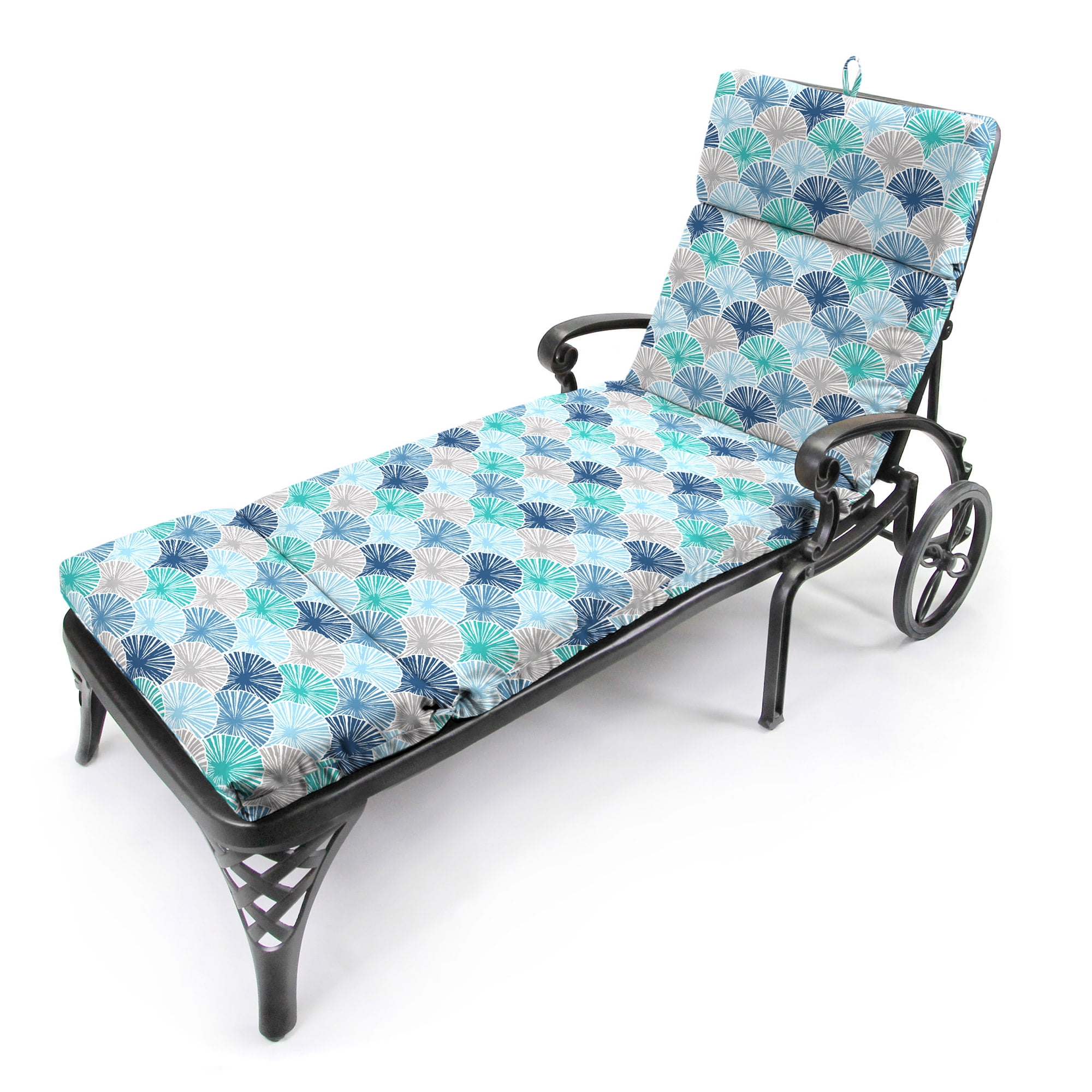 Jordan Manufacturing 72" x 21" Devon Tempest Blue Geometric Rectangular Outdoor Chaise Lounge Cushion with Ties and Hanger Loop