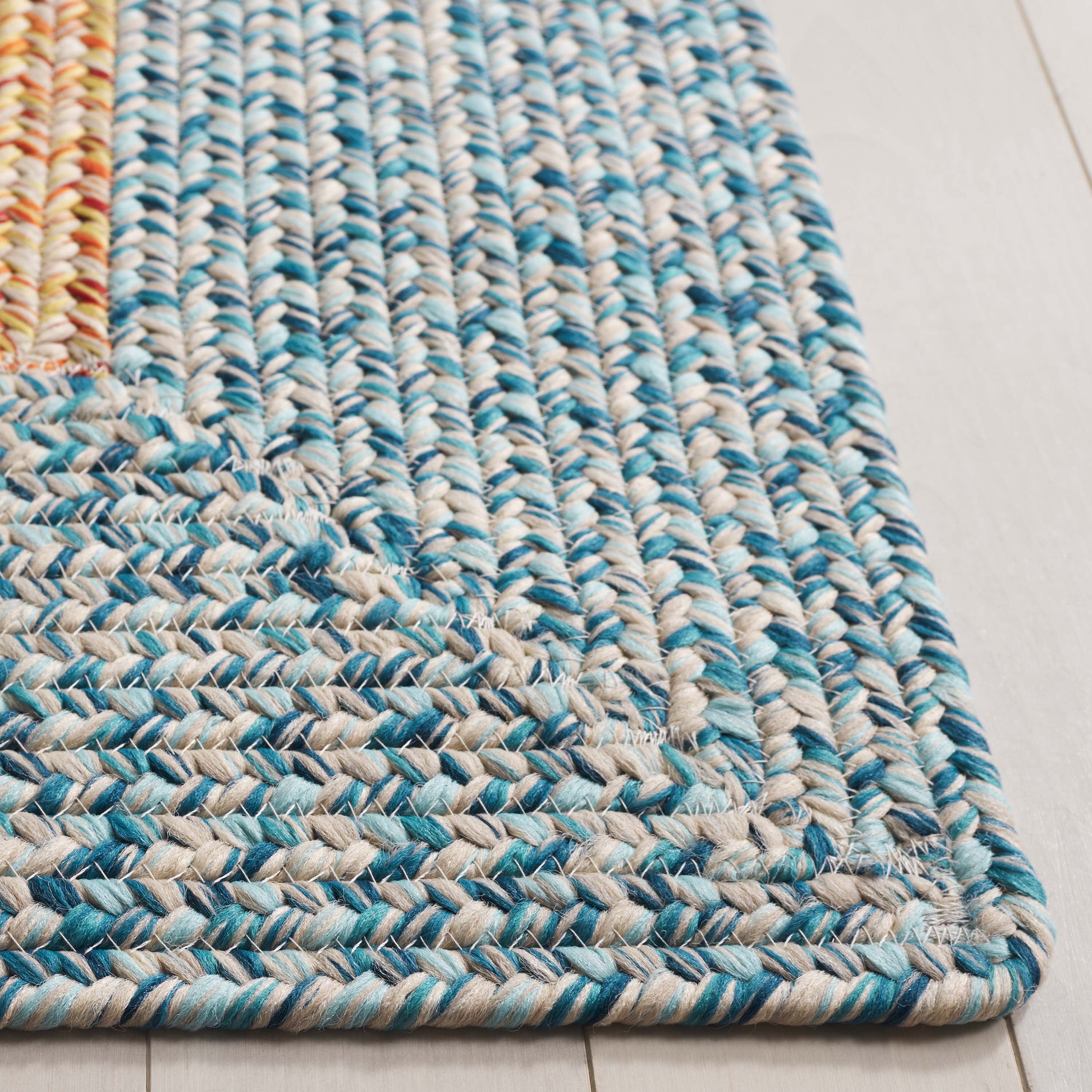 Safavieh Braided 5'-0" x 5'-0" Square Hand Woven Rug in Aqua / Pink