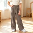 thumbnail image 6 of hotojiny Girls Dress Pants Wide Leg Uniform Pants for Kids Trendy High Waist Pleated Front Formal Pants with Pockets(Brown,8-9 Years), 6 of 6