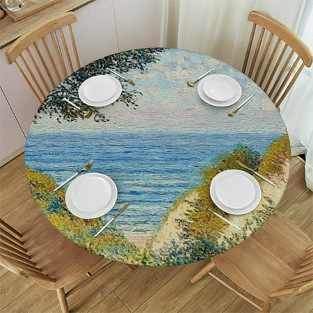 

Patifu Pointillism Trees Stain-Resistant Round Tablecloth 60-Inch 42 -46