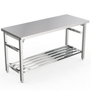 Yeshouse MilleLoom 60 x 24 Inch Stainless Steel Prep Table, Commercial Worktables & Workstations with Adjustable Undershelf, Heavy Duty Folding Kitchen Island for Restaurant Kitchen Laundry